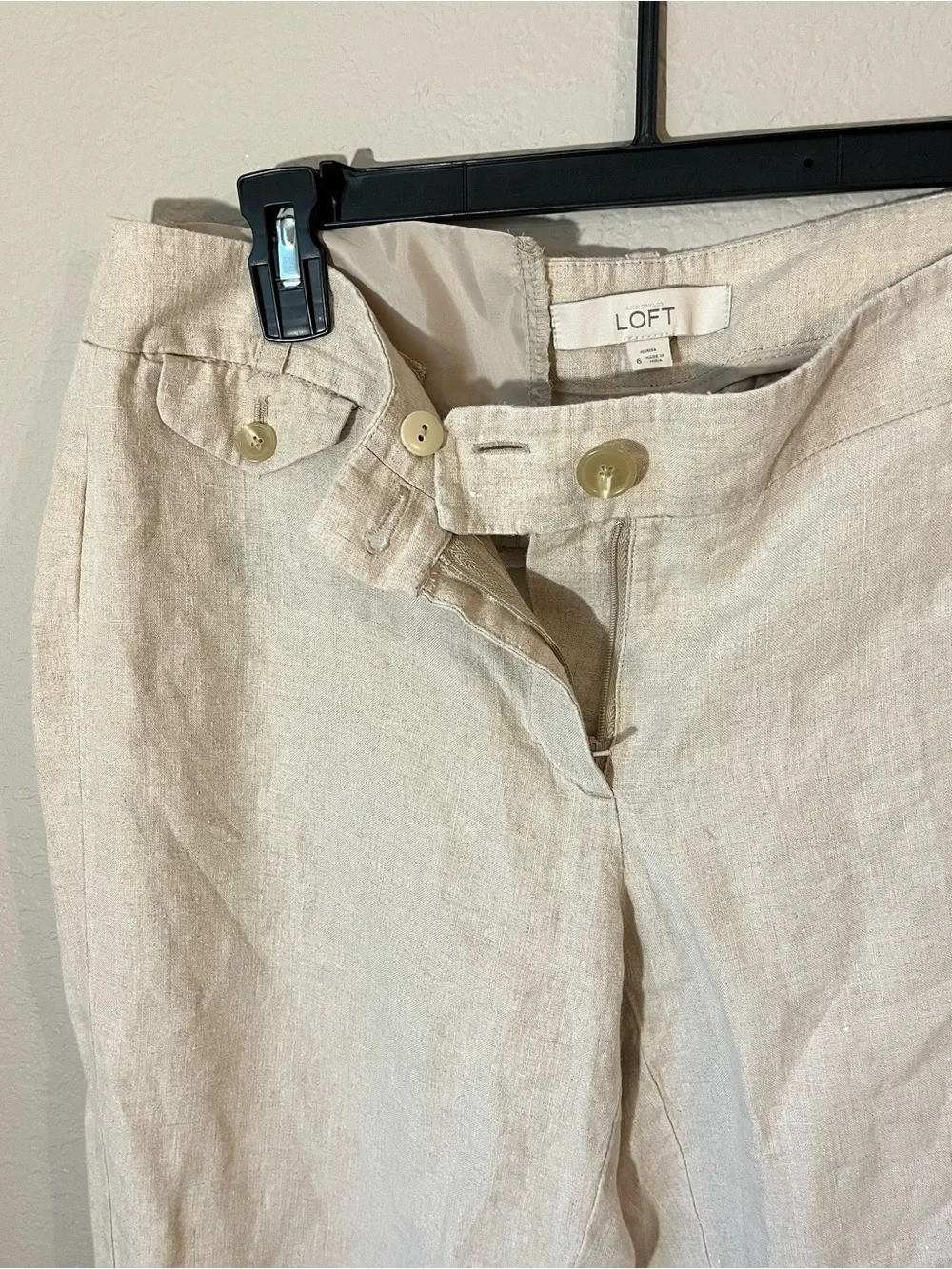 LOFT Women’s Size 6 100% Linen Pants Natural Beige Coastal Quiet Luxury